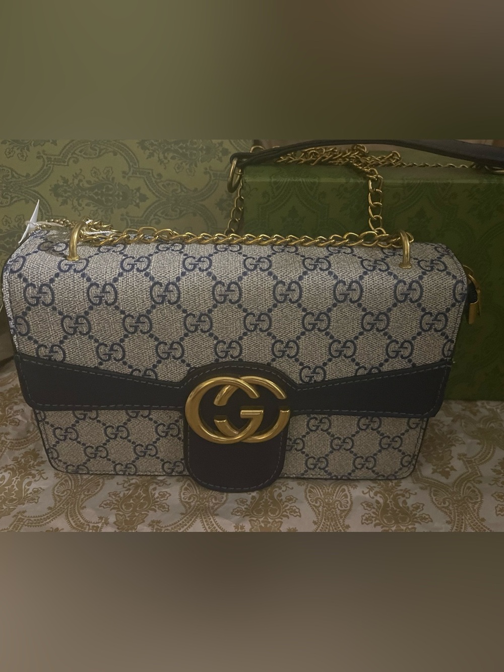 NWOT Elegant Blue Supreme Shoulder Bag with Gold Hardware